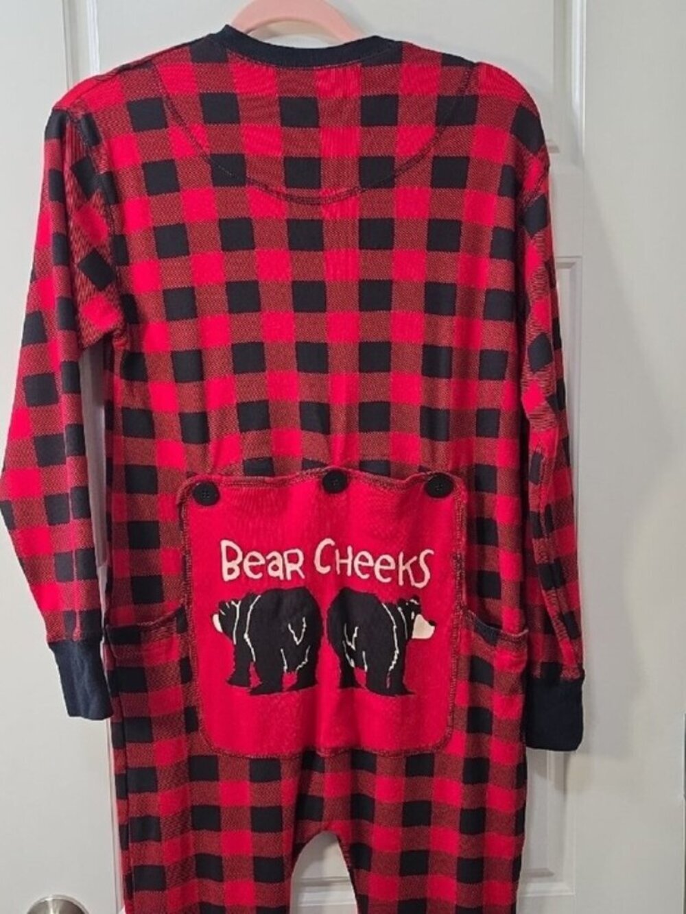 Lazy One Red & Black Buffalo Plaid Unisex Flapjack Onesie - Small - 100% Cotton